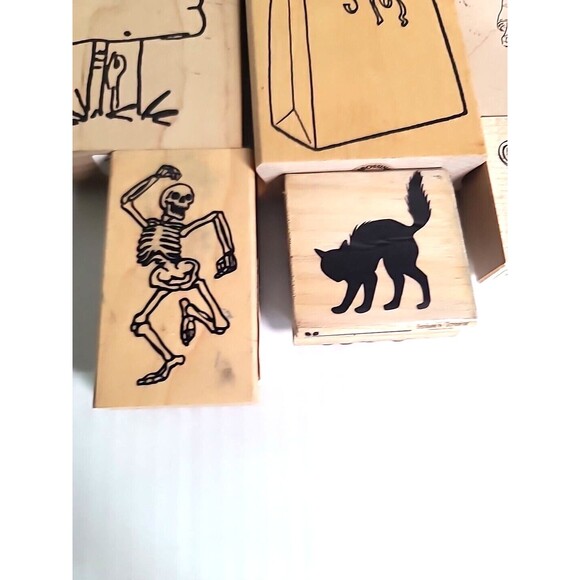 VTG Lot of 7 wooden Rubber Stamps Halloween Fall Witch Scrapbooking Stamping - Picture 4 of 8